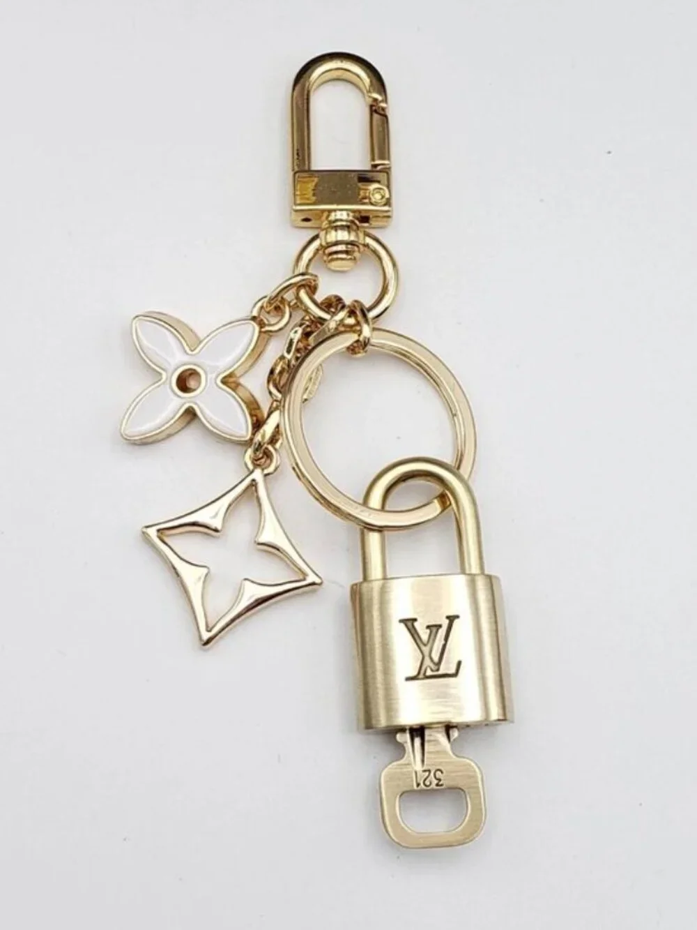 Authentic Louis Vuitton Gold Padlock 🔒Shiny LV Key + Unbranded Flower Bag Charm